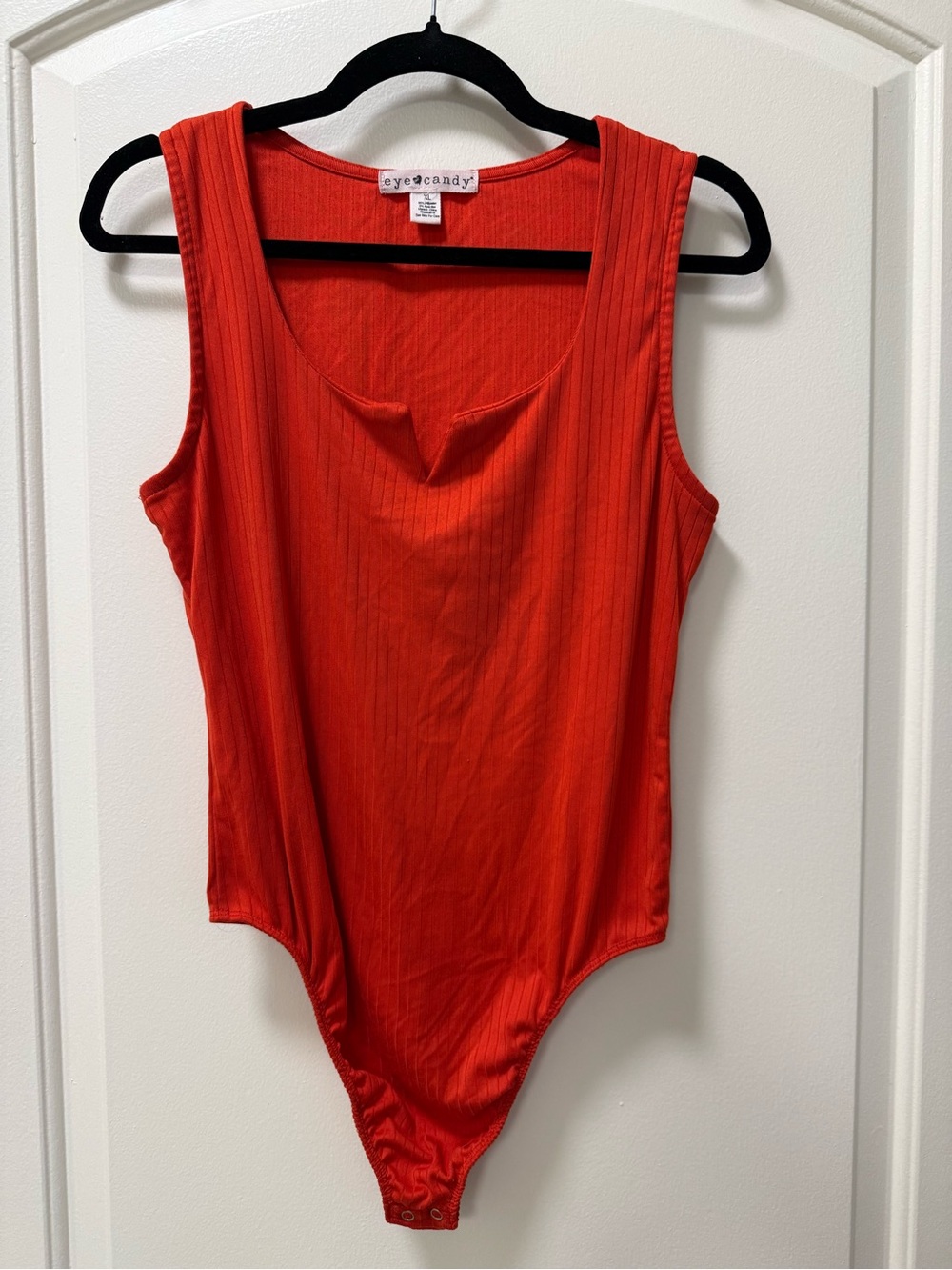 eye candy Orange-Red Ribbed Sleeveless Bodysuit